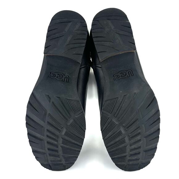 Ugg Australia Knee High Winter Boots Sz 11 Black Leather Brown Suede Wool Lining - Picture 7 of 15